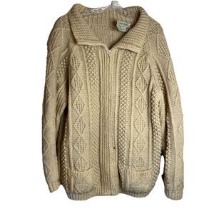 Vtg Connemara Knitwear Ireland‎ Merino Wool Zip-up Cardigan Cable Knit M/L